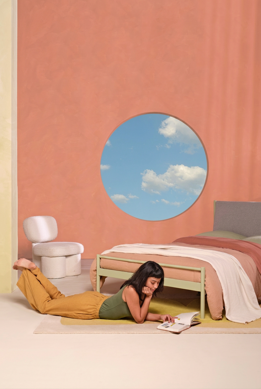 Bedroom scene with sky portal