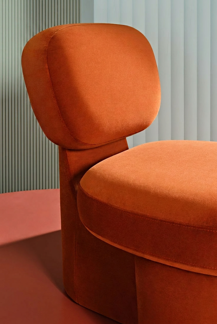 Orange velvet chair close-up