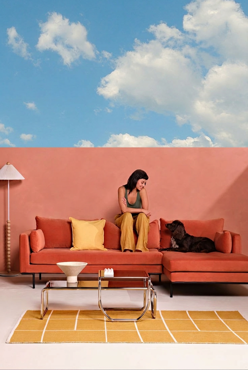 Orange sofa under sky
